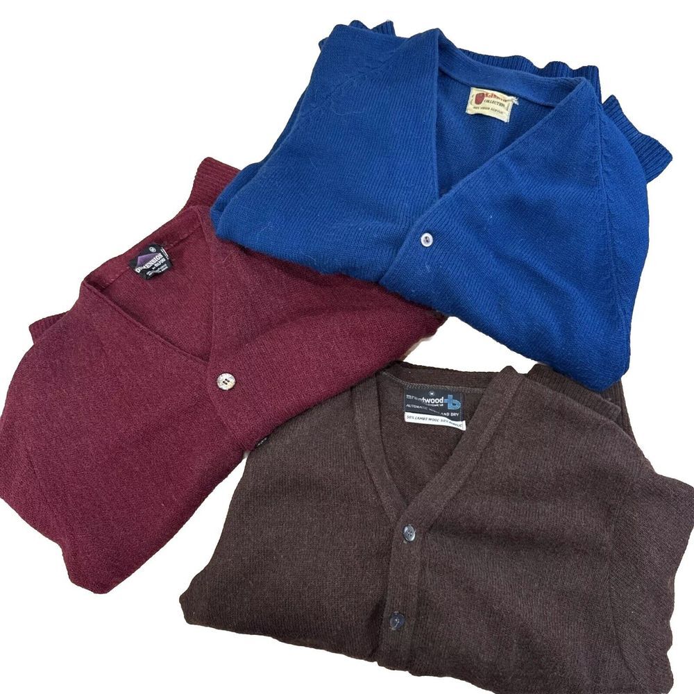 Vtg 60s 70s Mohair‎ Lambswool Blend Mens M Cardigan Bundle Of 3 Grandpa Sweaters